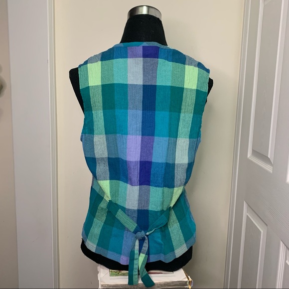 Koret Francisca Vintage Boho Unique Plaid Interlock Patch Detailing Vest - Picture 2 of 10